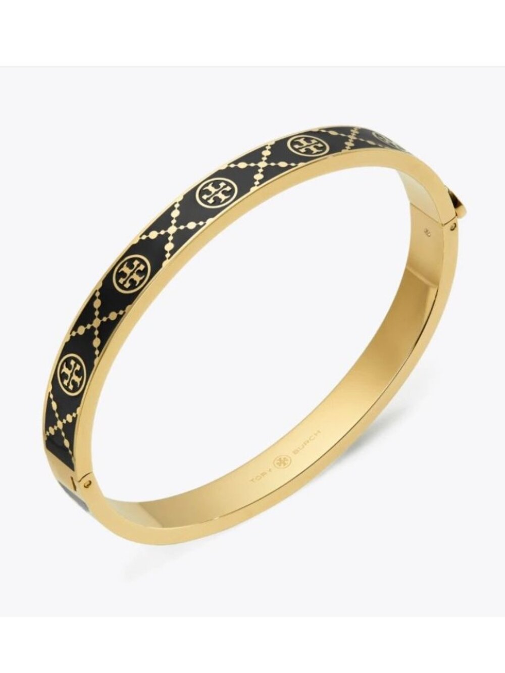 ✺✺ Tory Burch Double T Monogram Black & Gold Logo Cuff Bracelet ✺✺